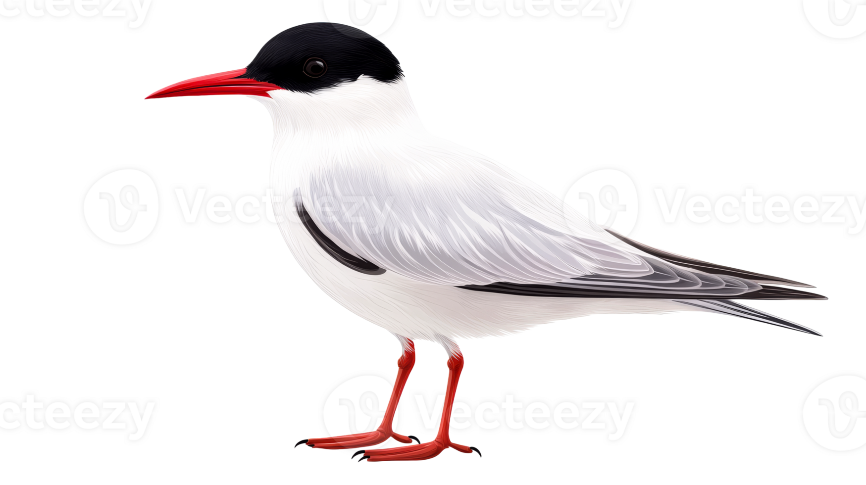 Illustration of Arctic Tern with Red Beak, cut out transparent png