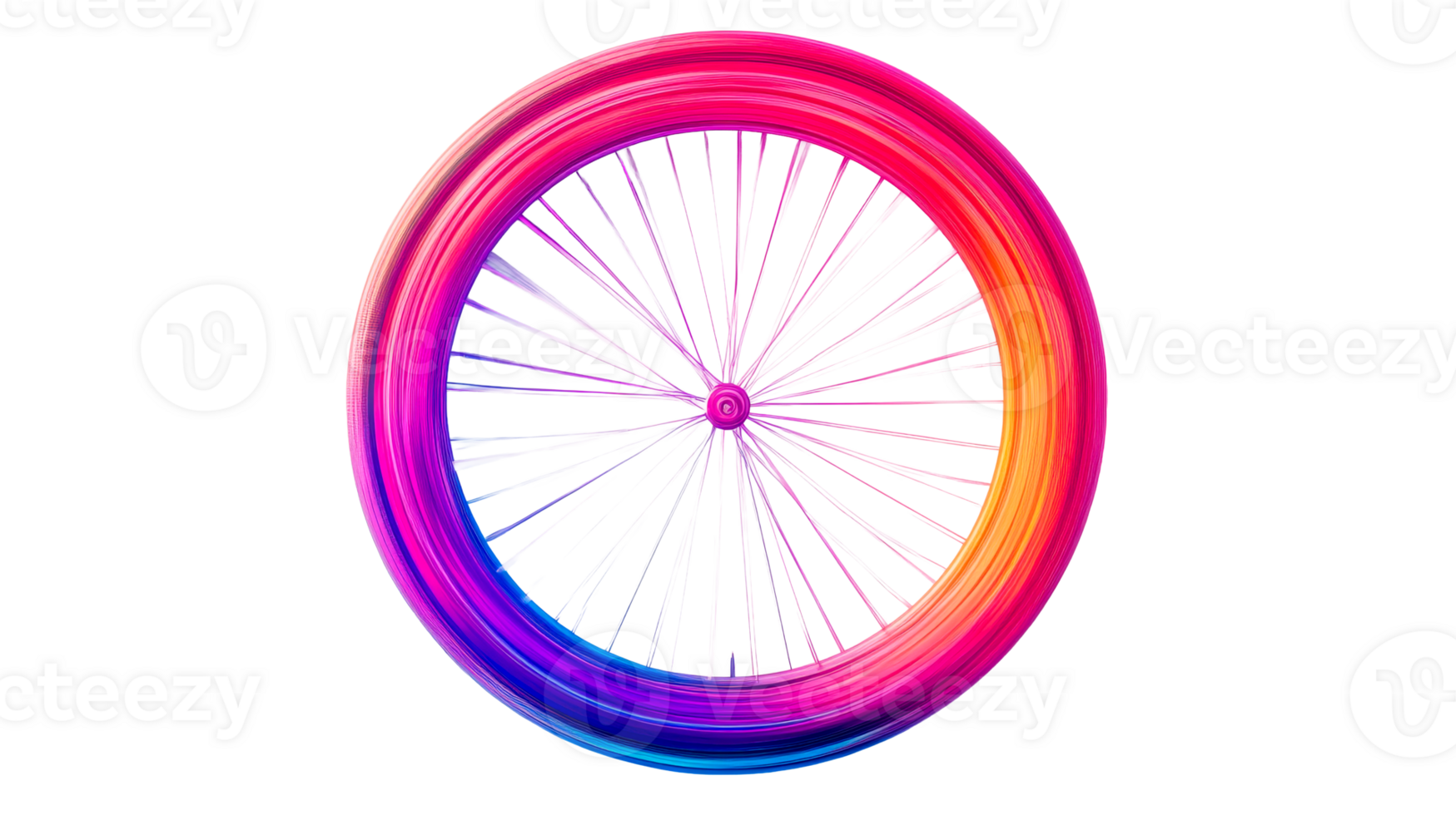 Artistic wheel with rainbow spokes, unique design , cut out transparent png
