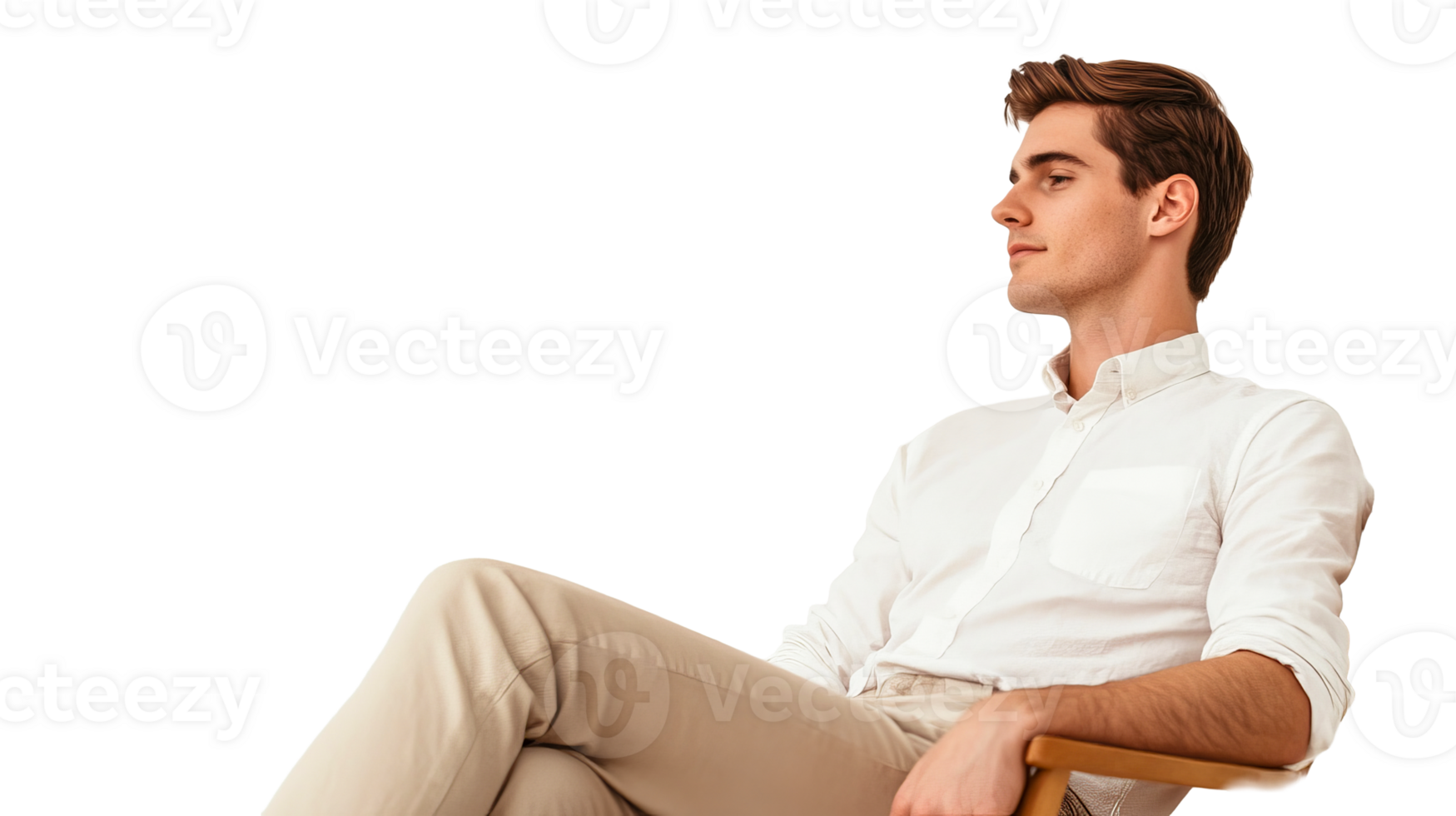 Pensive man in shirt, relaxed pose, transparent background, cut out transparent png