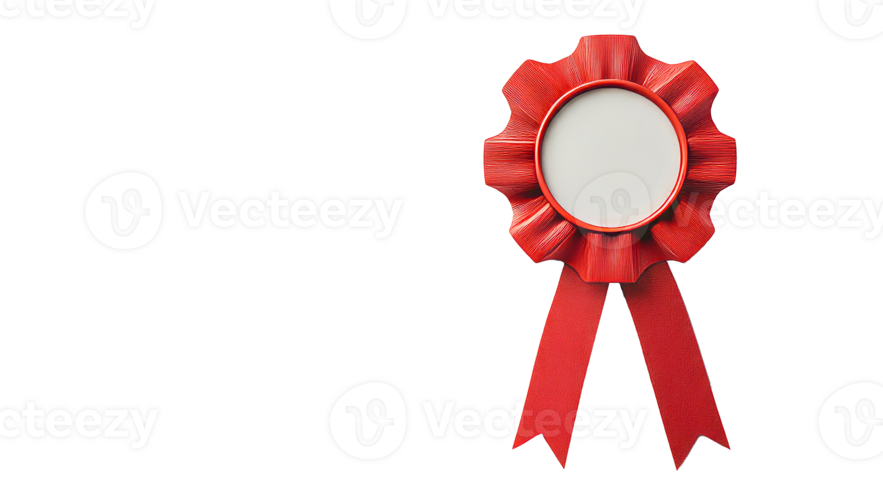 Red award rosette with white center, for achievements, cut out transparent png