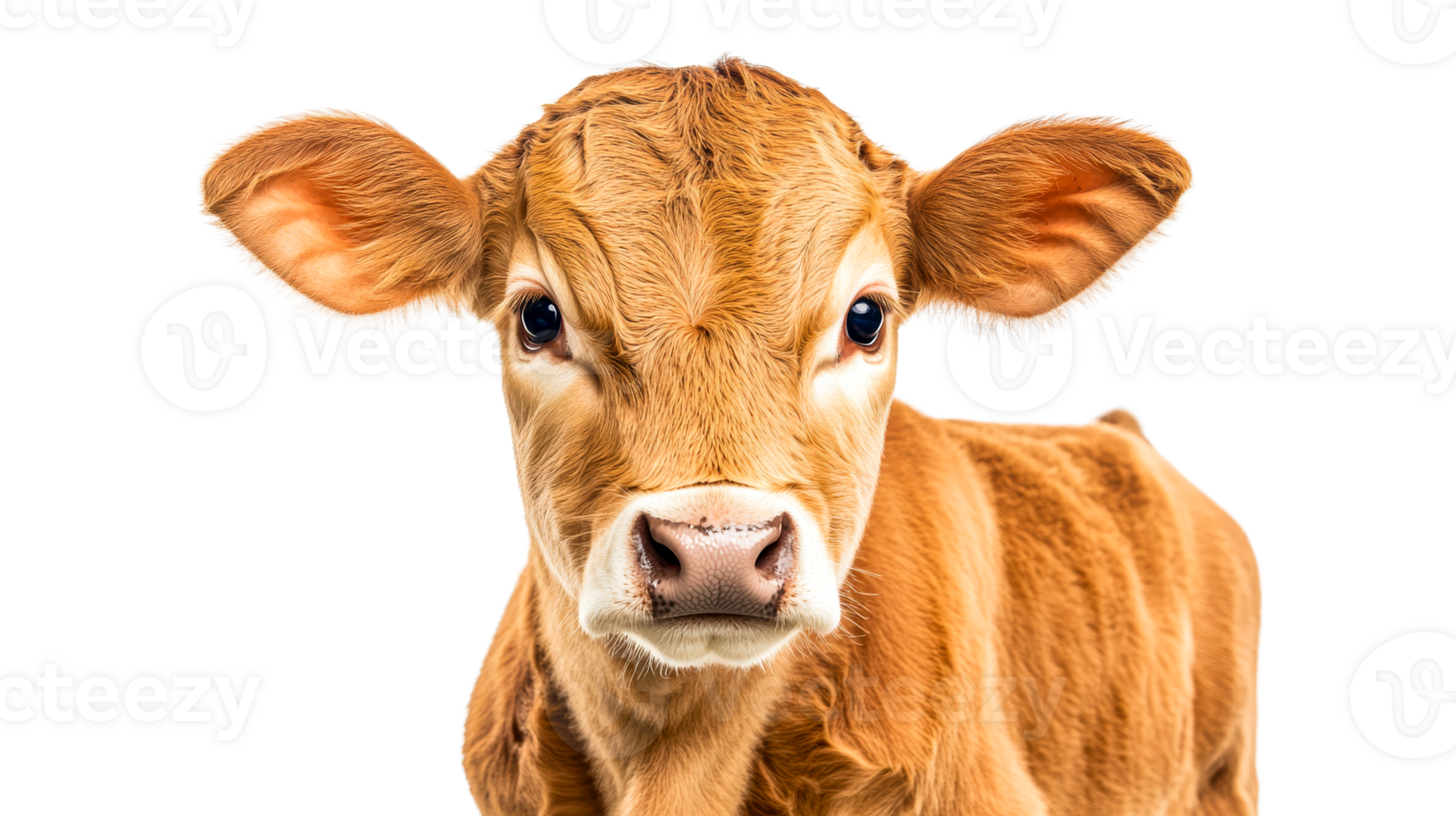 Golden calf portrait, close up view, cute, young, isolated, cut out transparent png
