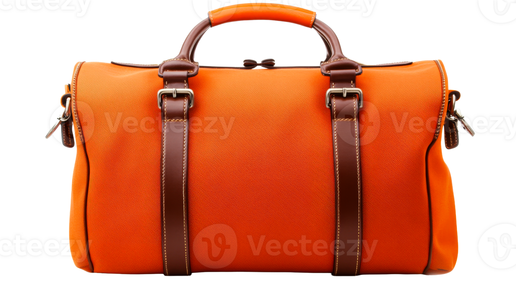 Stylish Orange Duffel Bag with Leather Straps, cut out transparent png