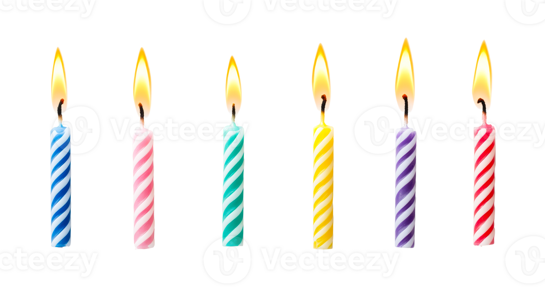 Burning colorful candles on a black background, cut out transparent png