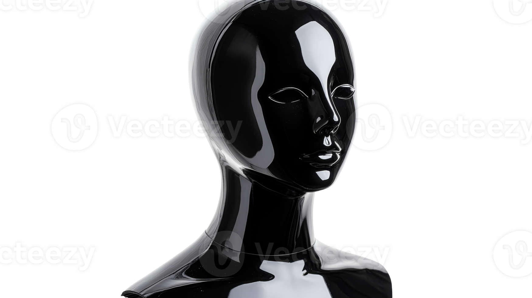 Glossy mannequin head with reflective surface, smooth texture, cut out transparent png