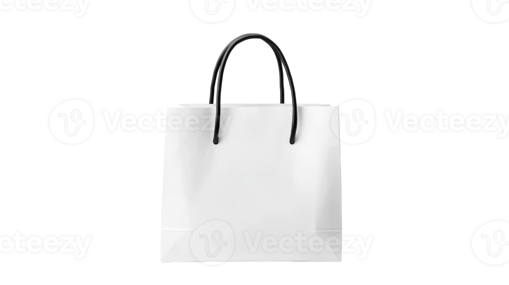 White paper bag with black handles against black, cut out transparent png