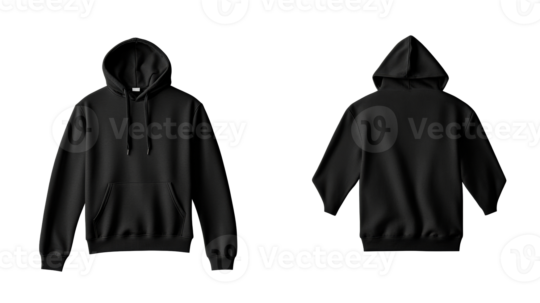 Modern black hoodie, front and back views, garment, clothing, cut out transparent png