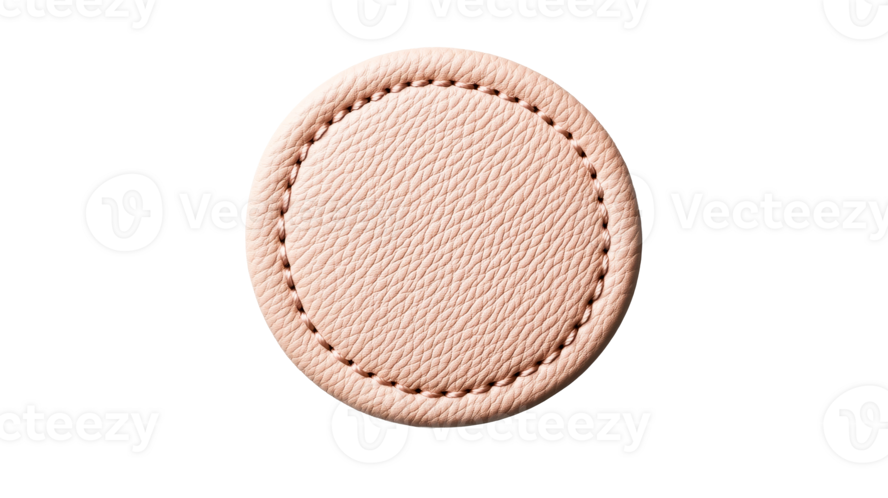Leather round patch textured surface, cut out transparent png