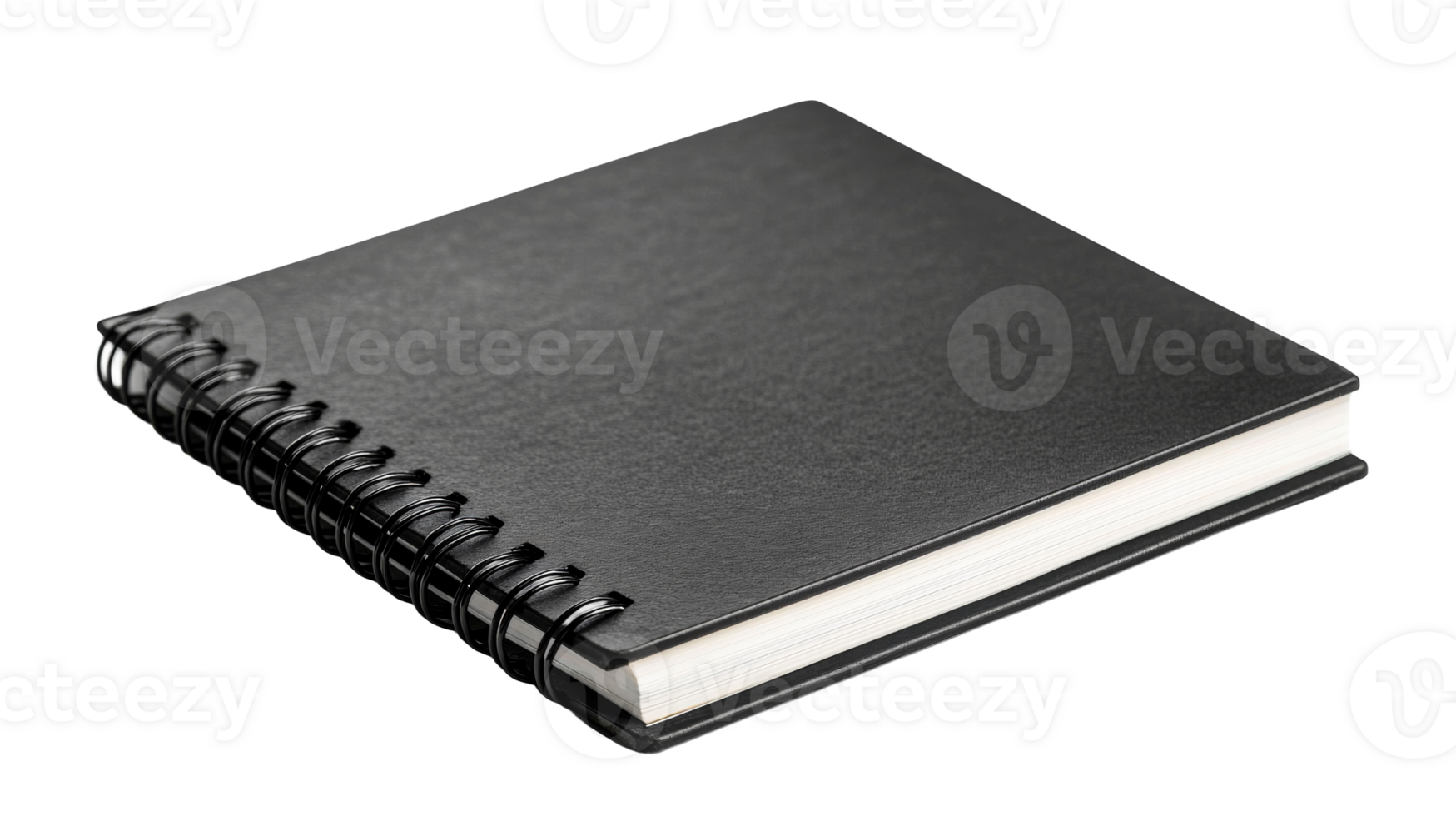 Blank black notepad with spiral binding, cut out transparent png