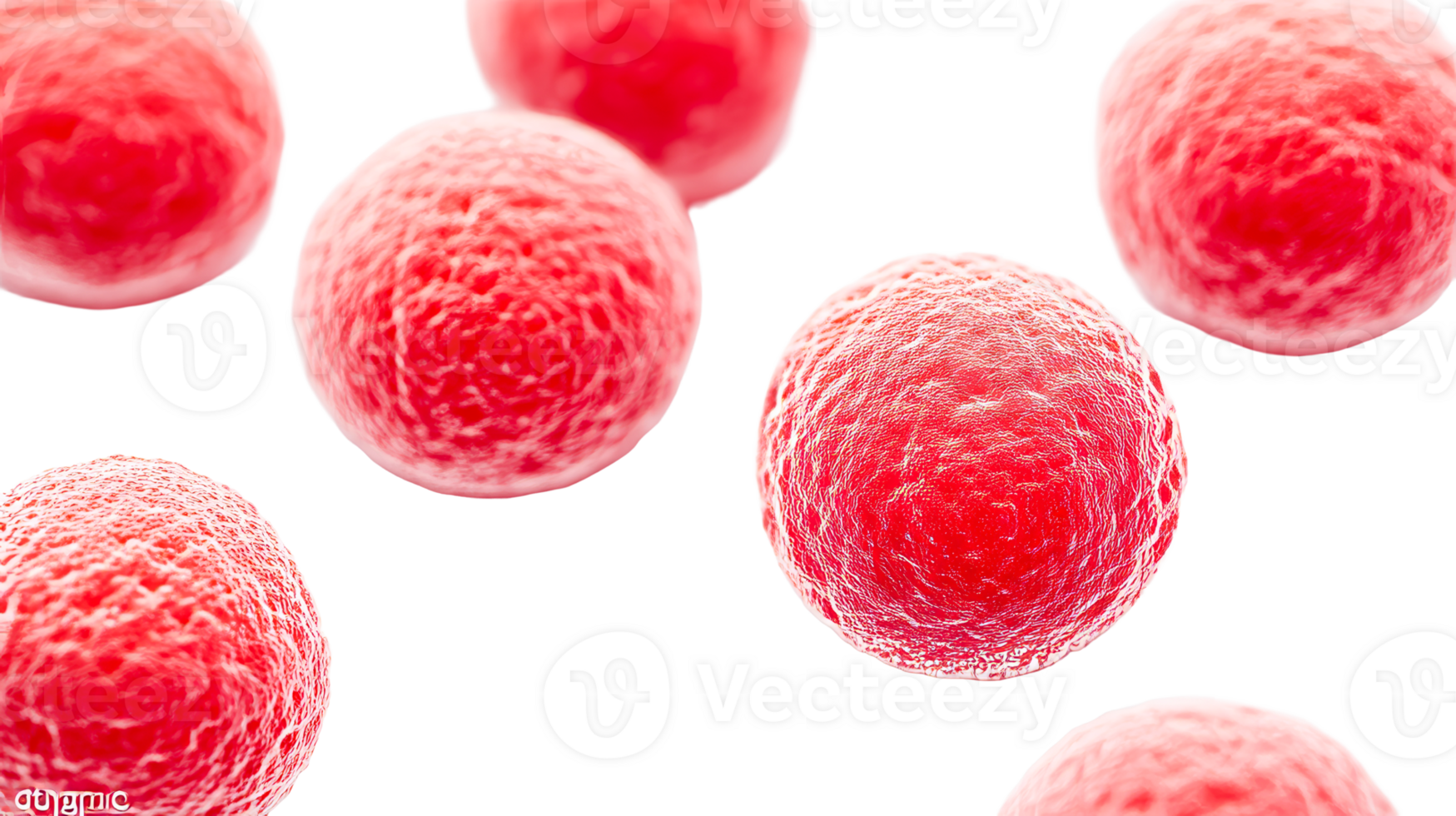 Red blood cells erythrocytes flowing bloodstream, microscopic view, cut out transparent png