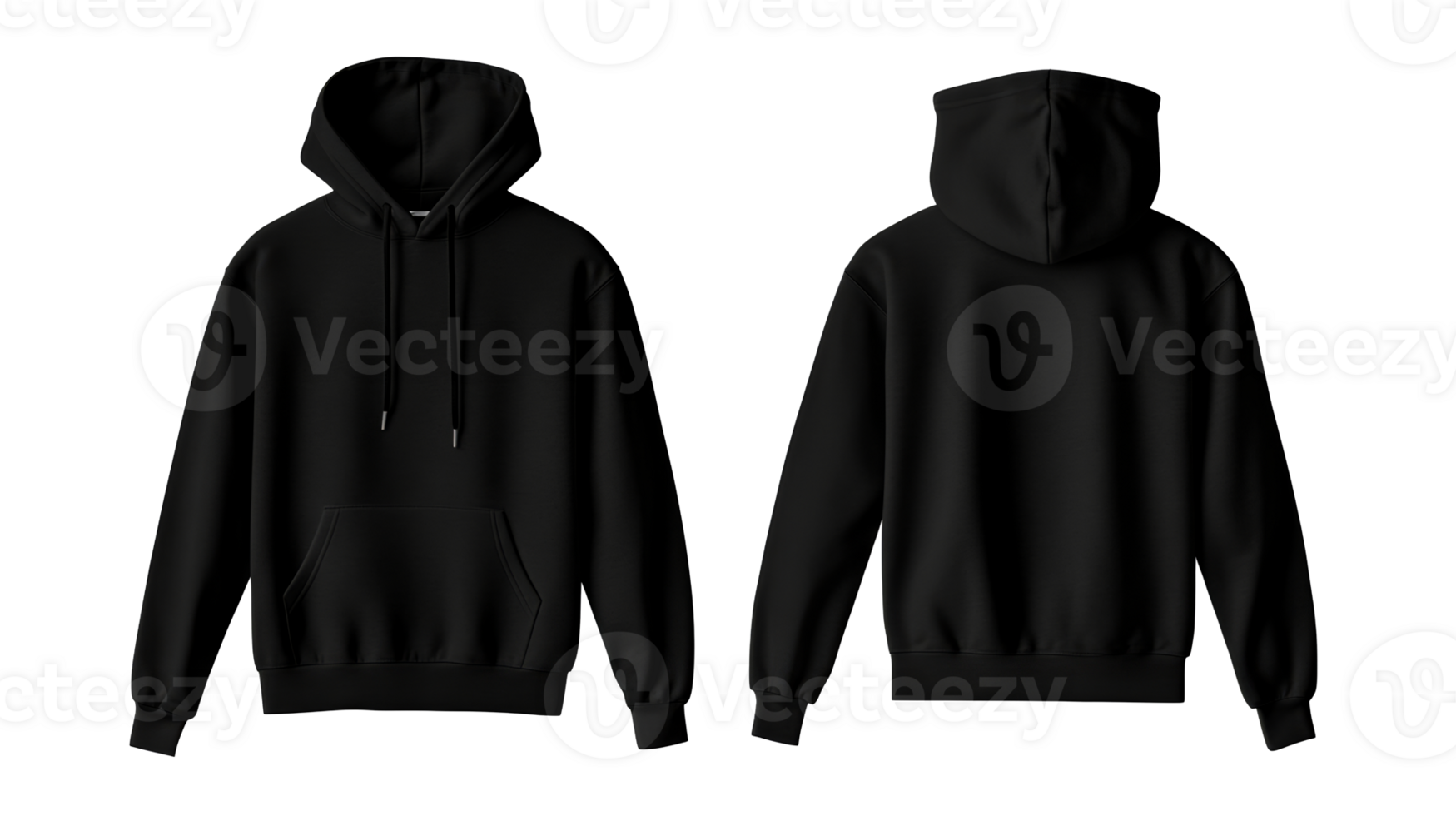 Black hooded sweatshirt front and back design, cut out transparent png