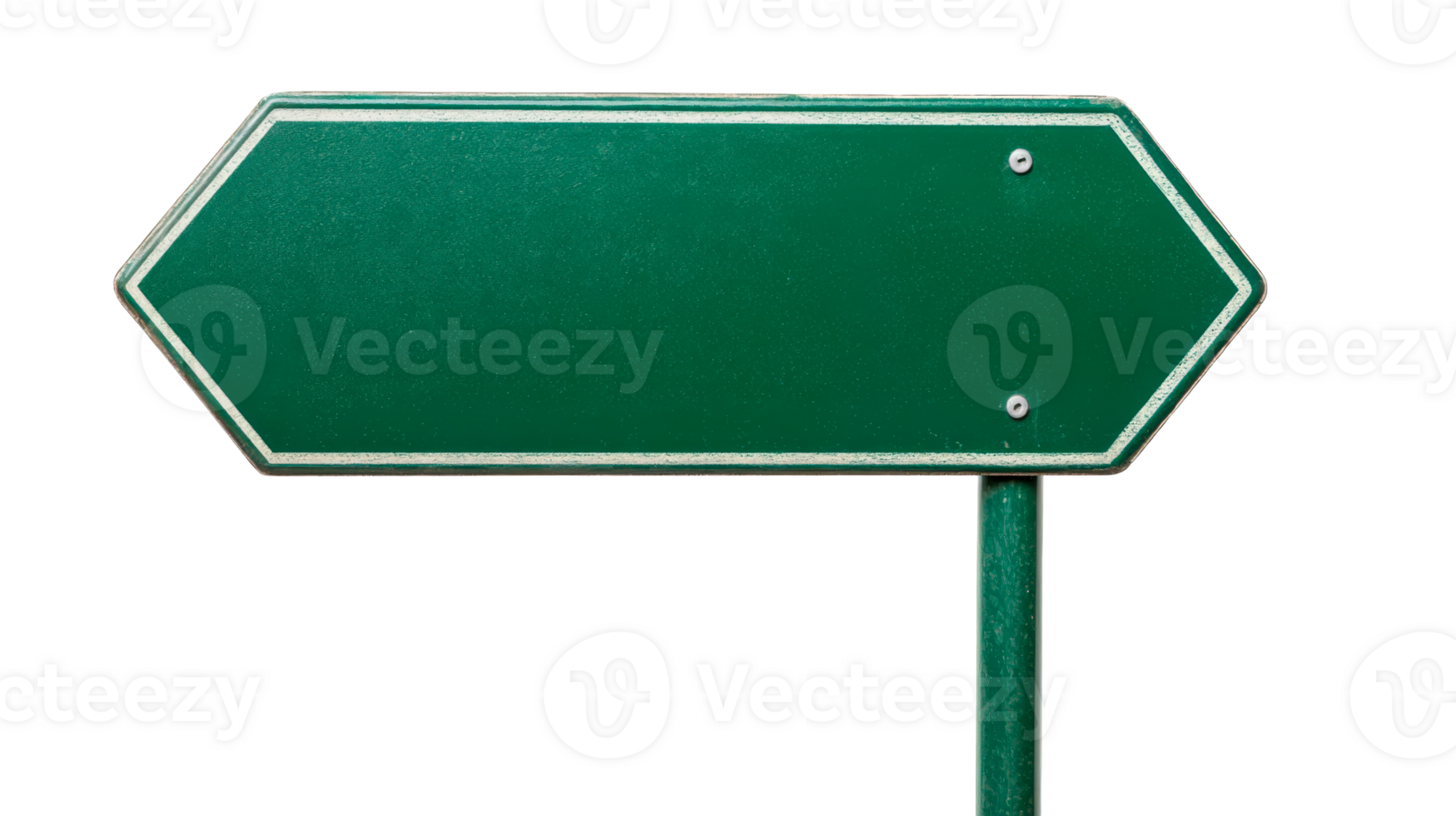 Blank directional sign on a green post with a transparent background png