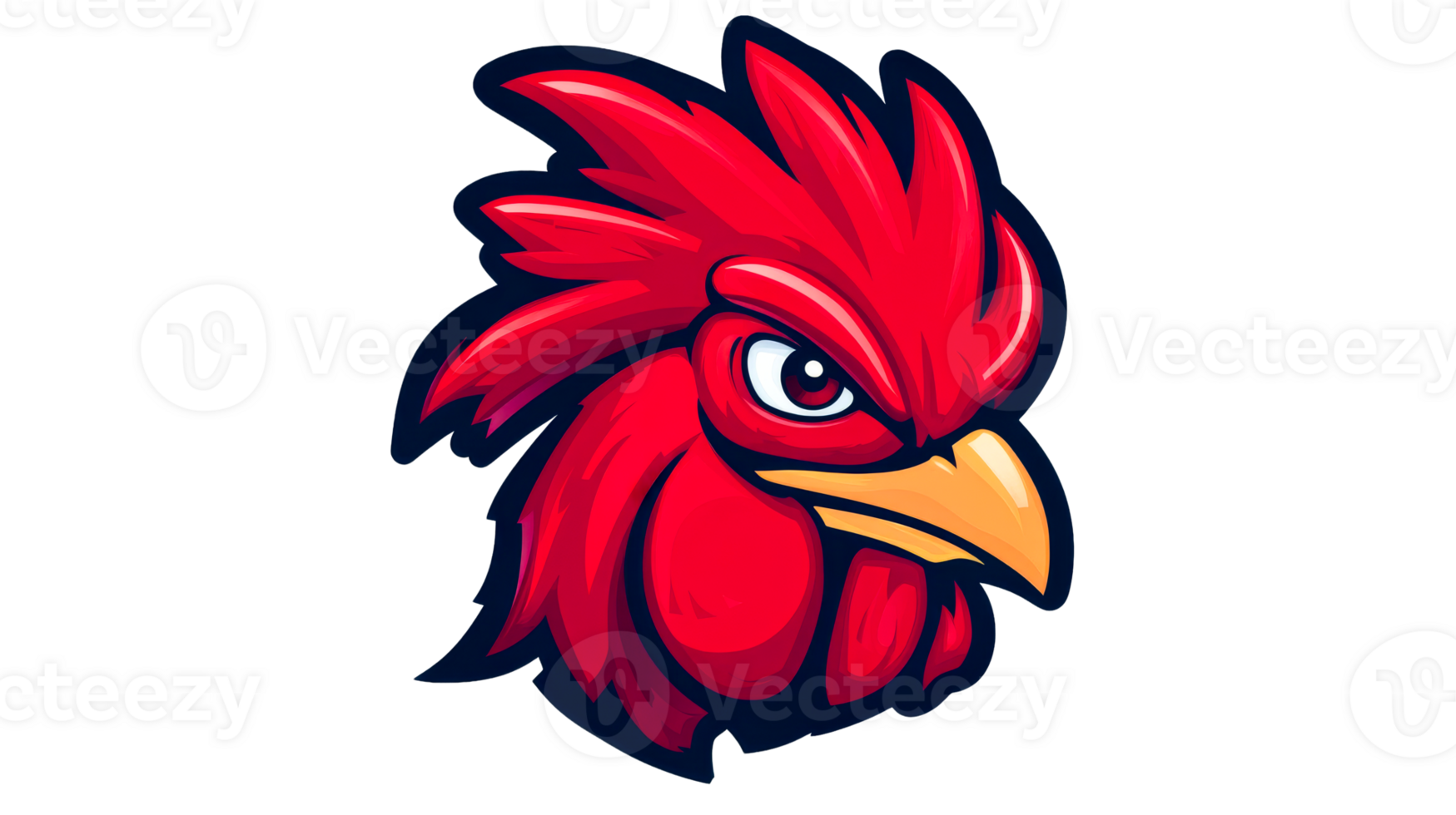 Red rooster head mascot with angry expression, cut out transparent png
