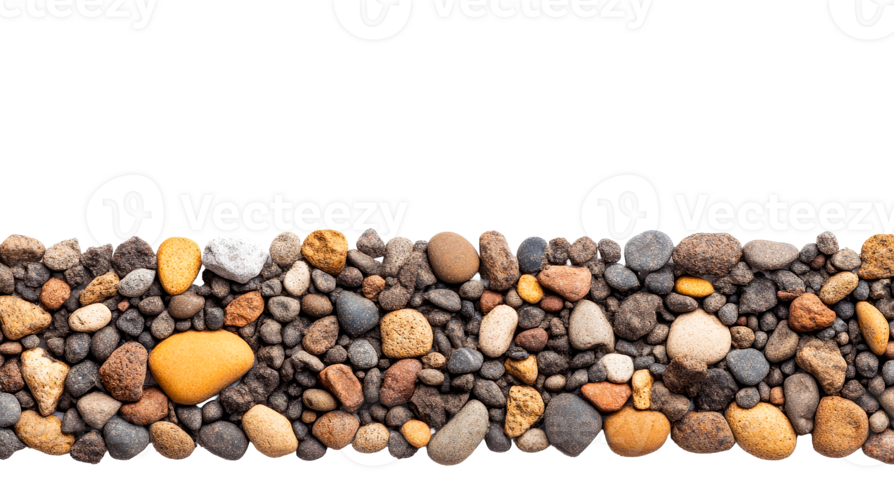 Heap of smooth stones, cobblestone border isolated on black, cut out transparent png