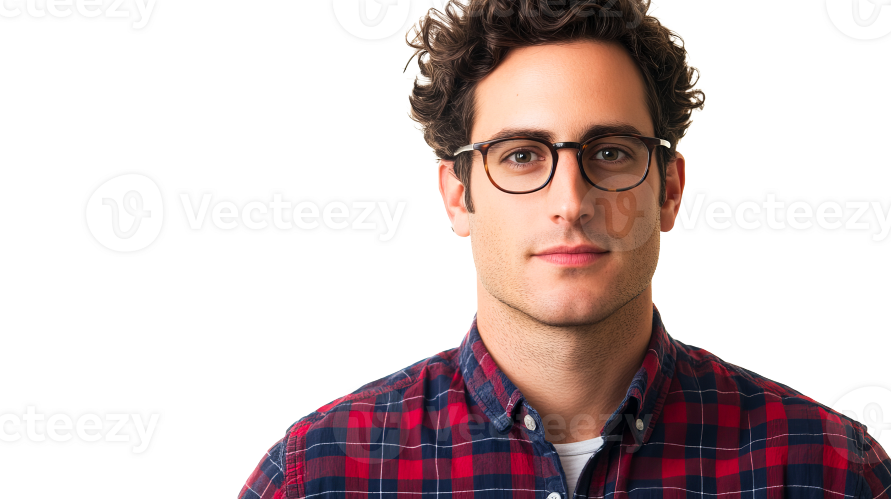 Brunette man in glasses, checkered shirt, portrait, transparent png