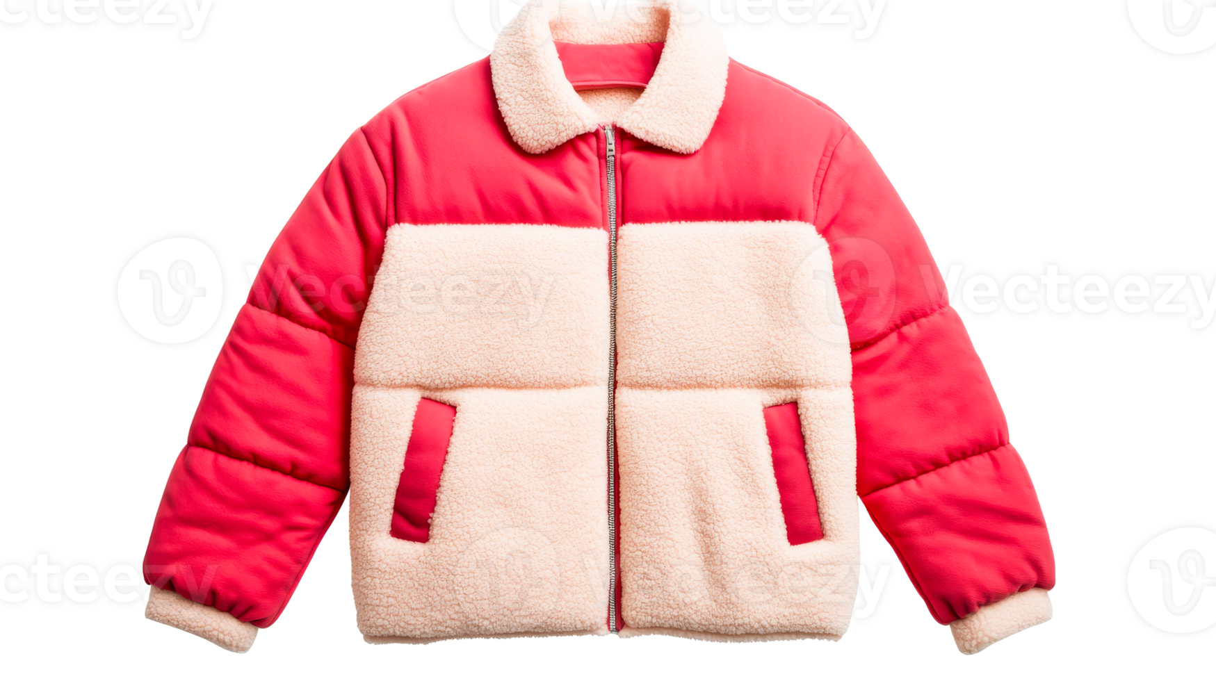 Cozy pink jacket with sherpa details, cut out transparent png