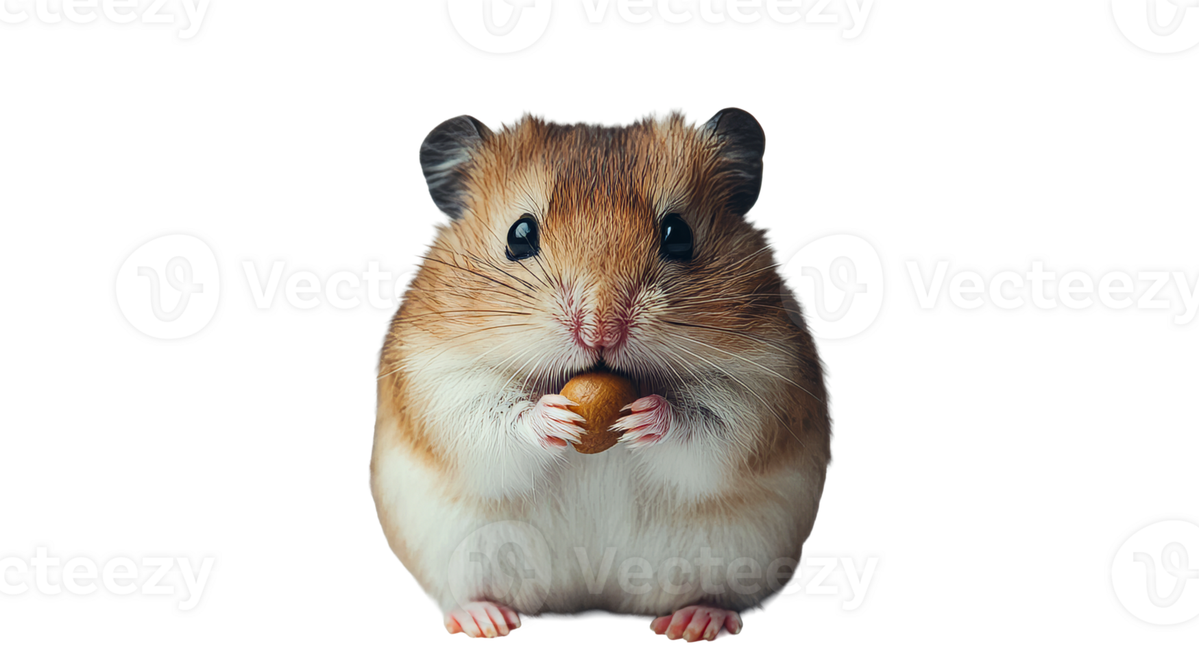 Hamster with nut in paws, isolated animal portrait, rodent, cut out transparent png