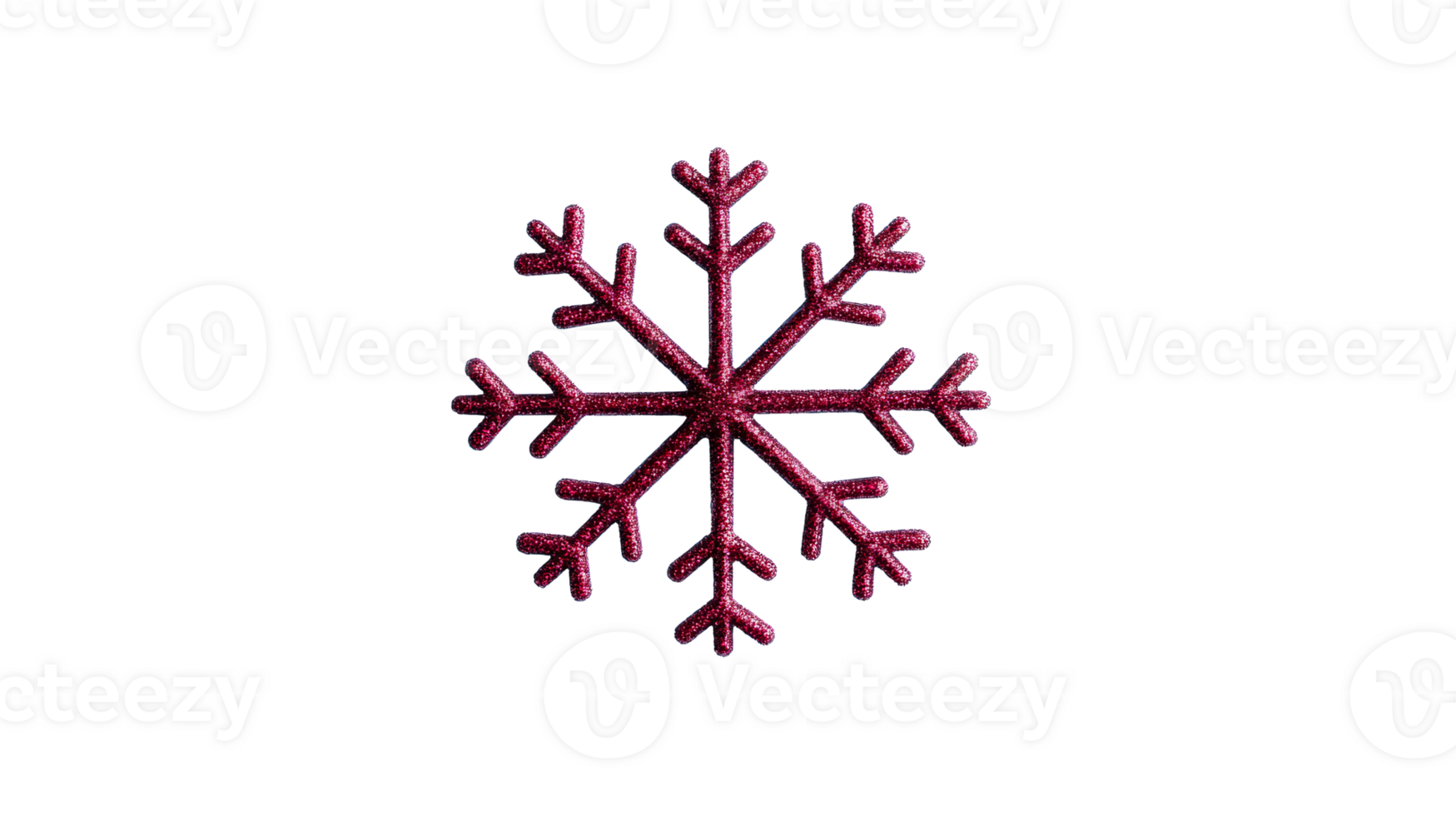 Sparkling red snowflake decoration on black background, cut out transparent png