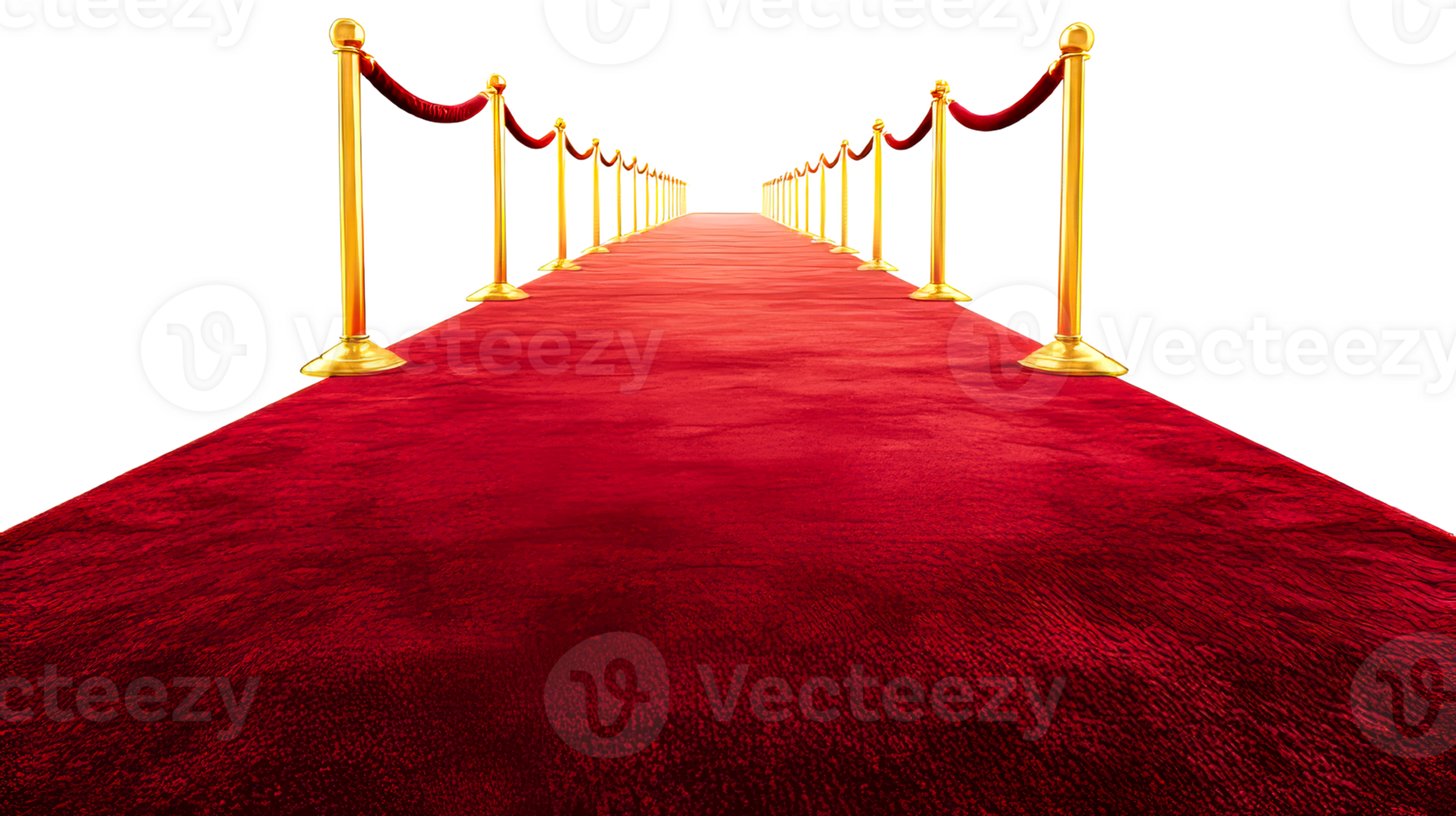 Red carpet with golden barrier, luxury event concept, cut out transparent png