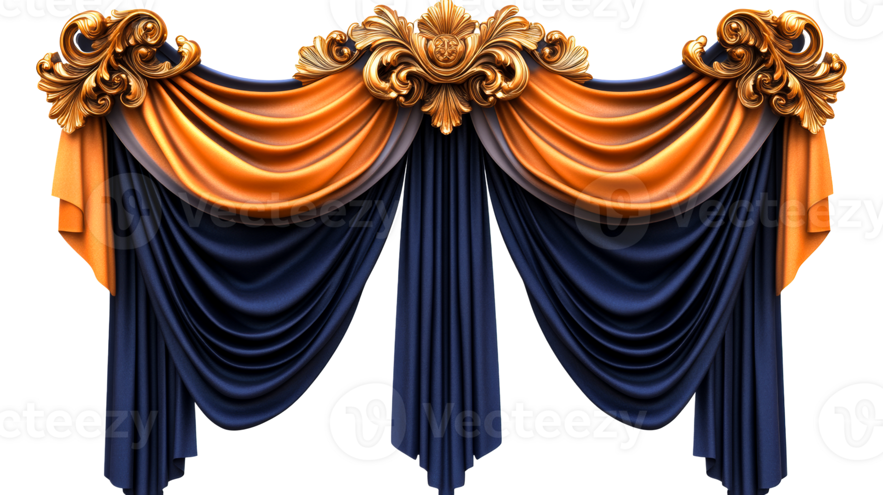 Luxury Blue Gold Curtains Ornate Decoration, cut out transparent png