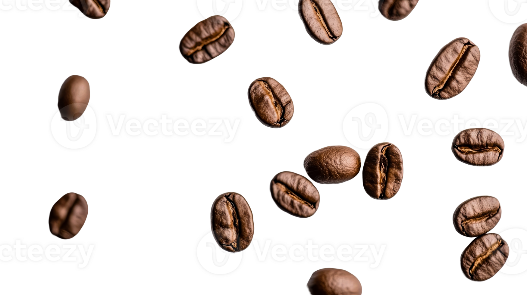 Falling coffee beans for invigorating drinks and desserts, cut out transparent png