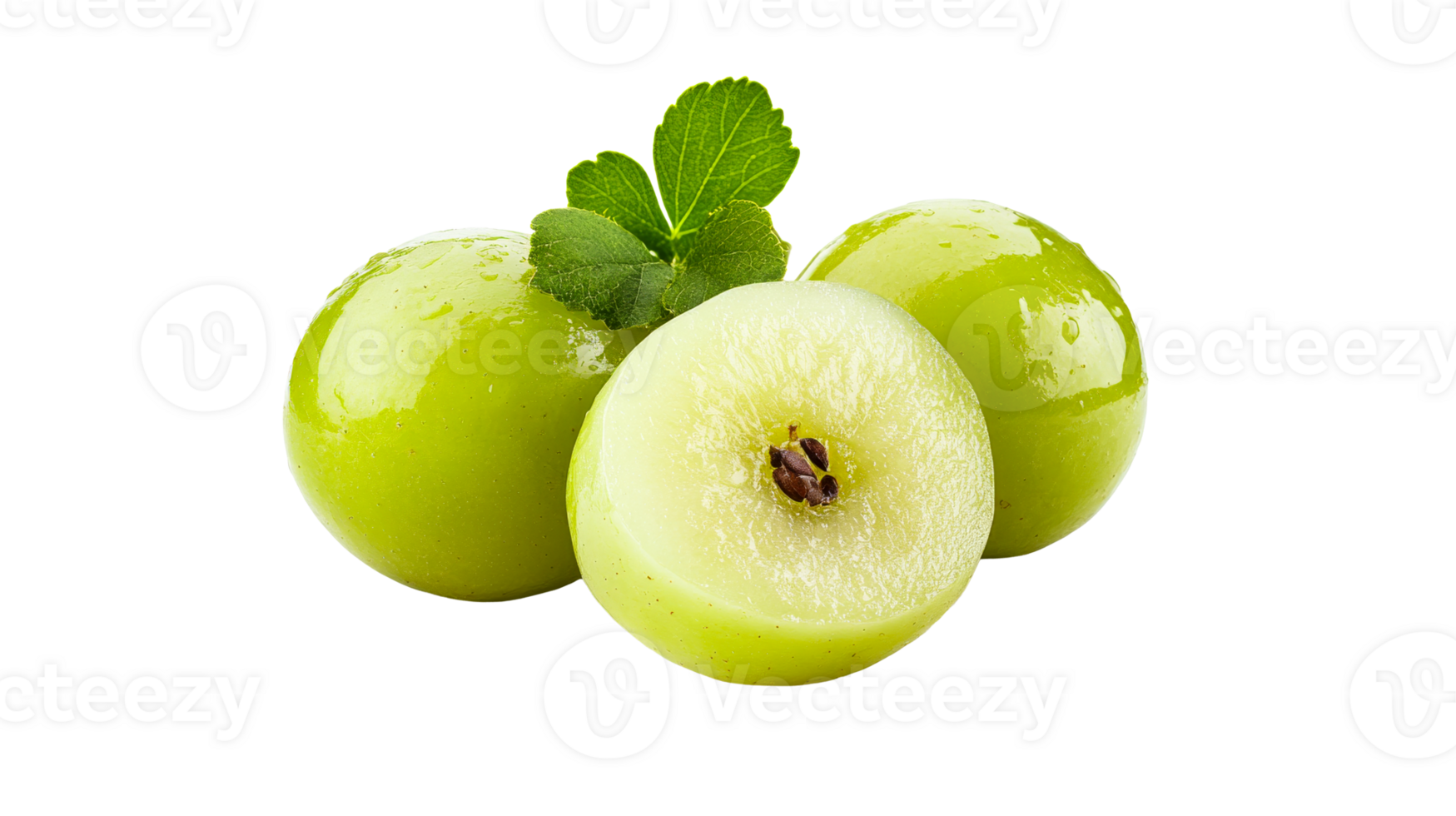 Fresh green grapes with leaf on transparent background png