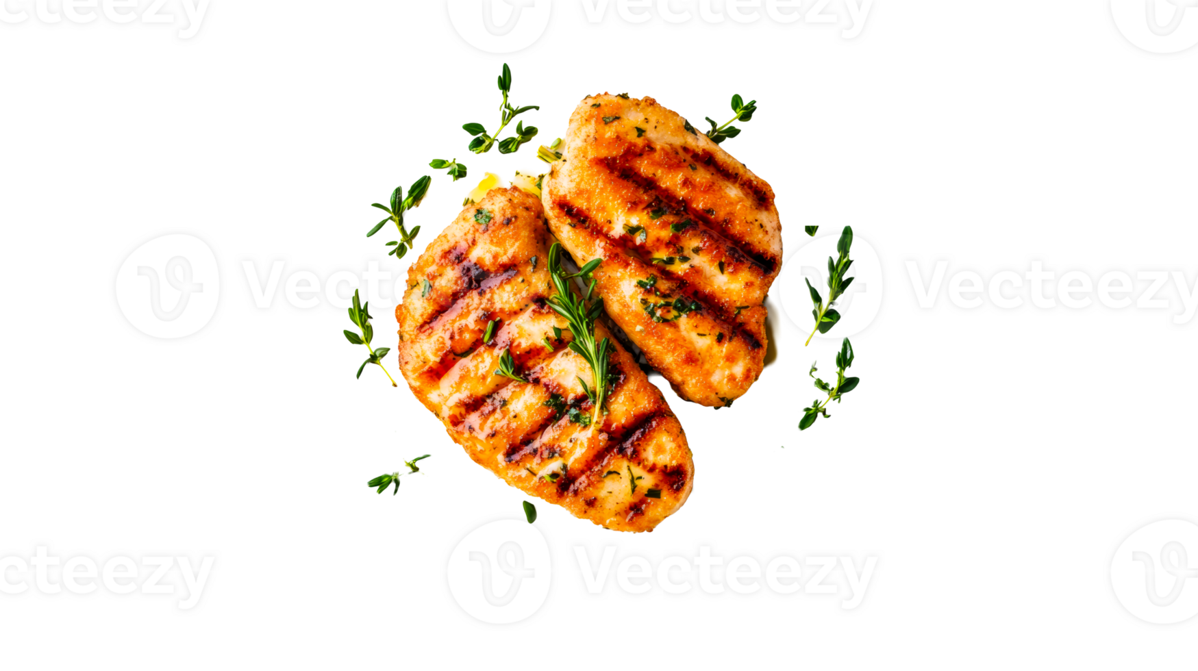 Grilled chicken breast with herbs, thyme and rosemary, cut out transparent png