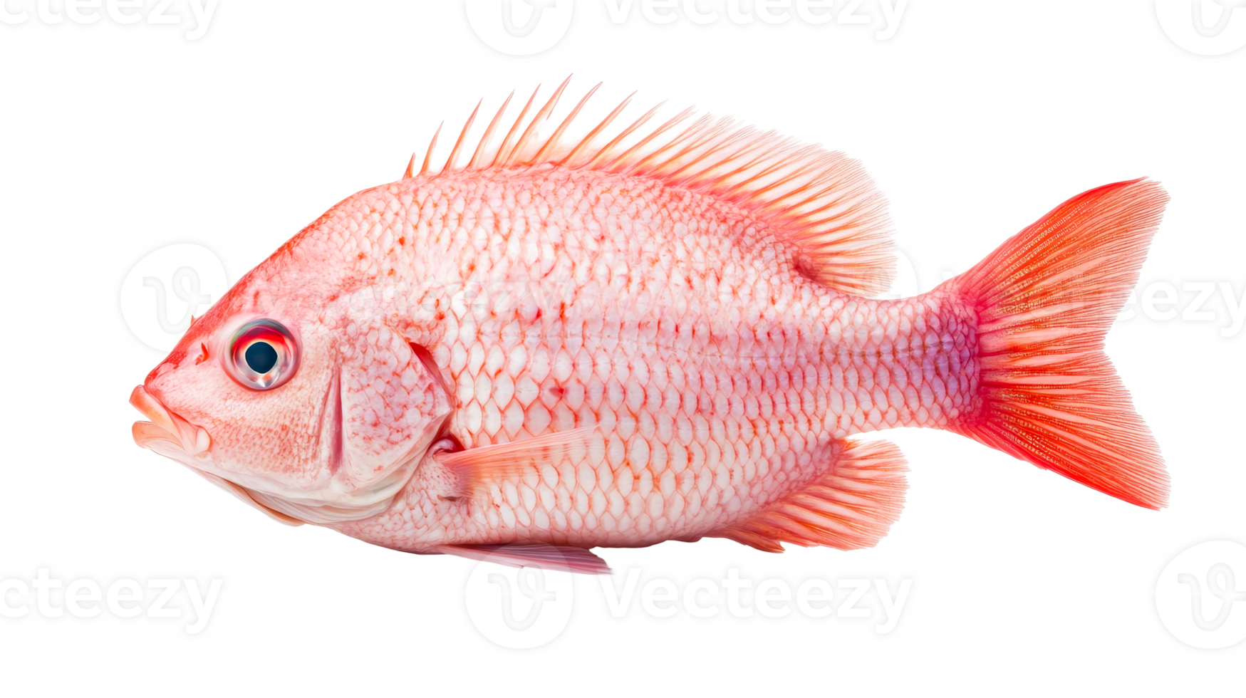Red tilapia fish with vibrant color and clear detail, cut out transparent png