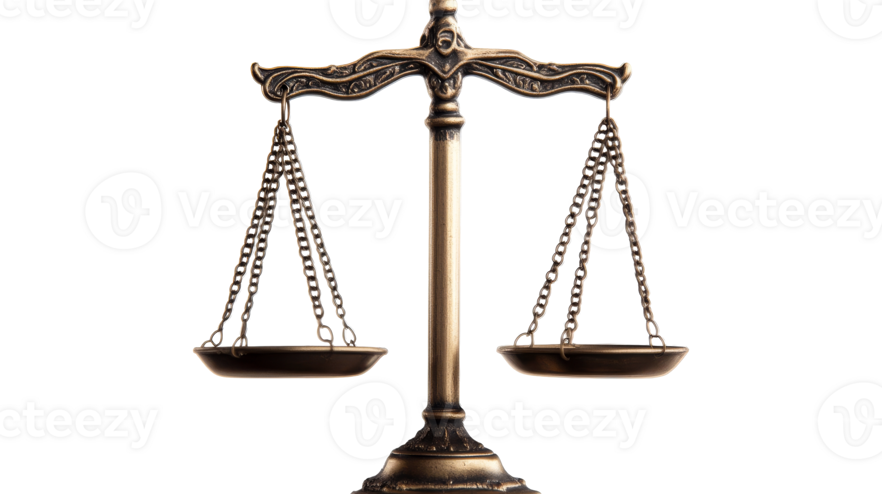 Golden scale of justice with chains, isolated legal symbol, cut out transparent png