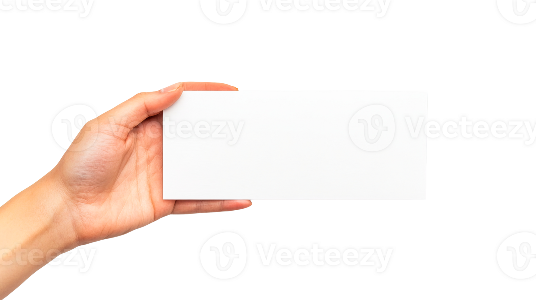 Blank card held by hand against transparent background png