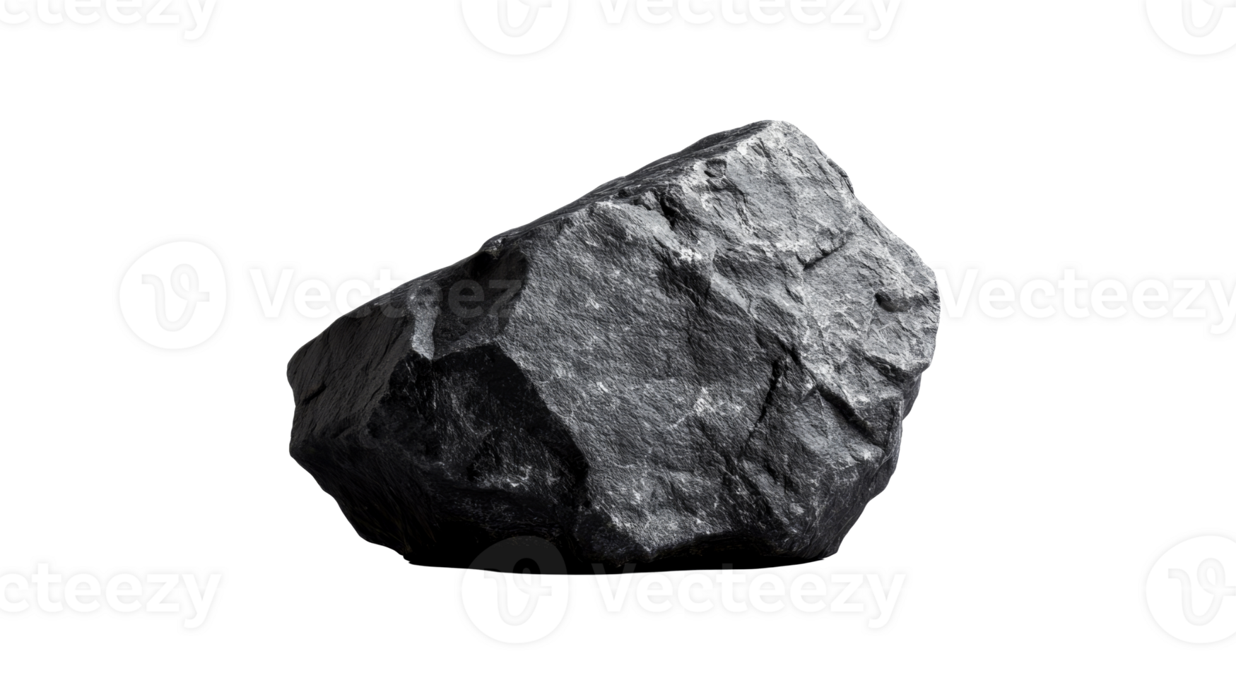 Stone with sharp edges, isolated on black background, cut out transparent png
