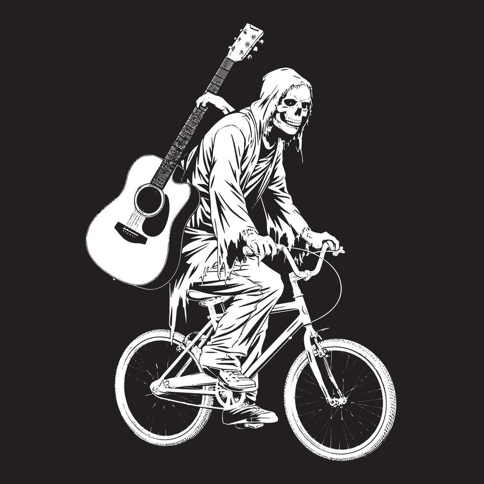 Grim reaper on a bicycle with getter black and white design vector