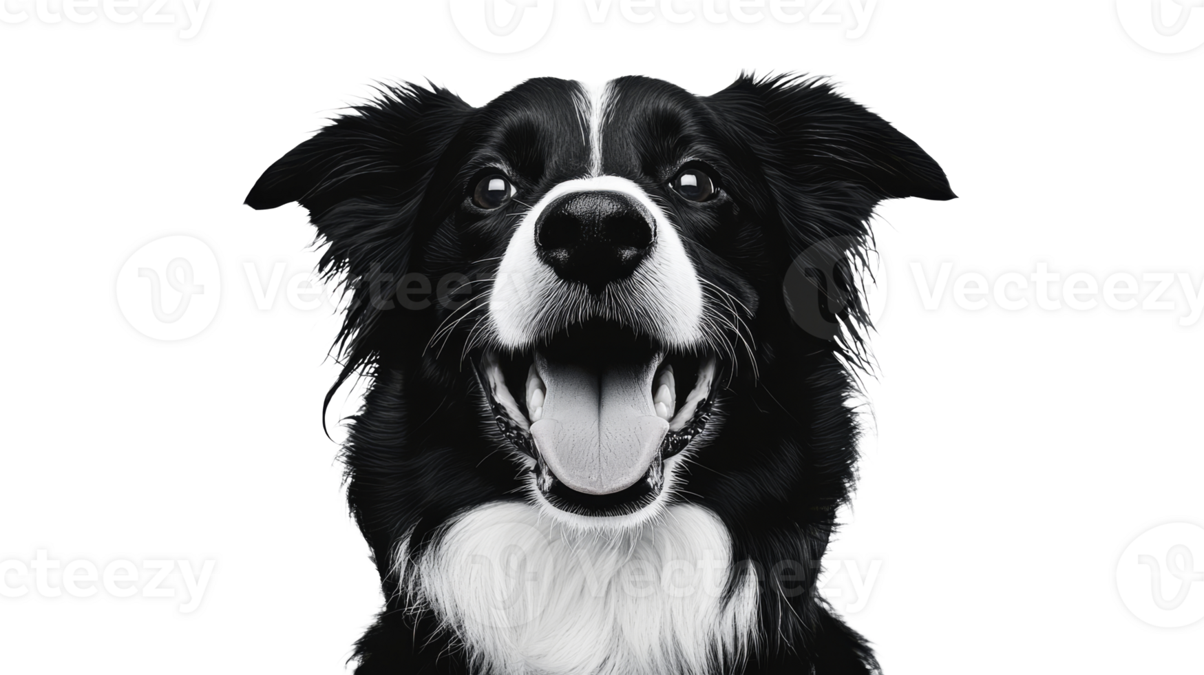 Smiling Border Collie Dog Portrait with Tongue Out, cut out transparent png