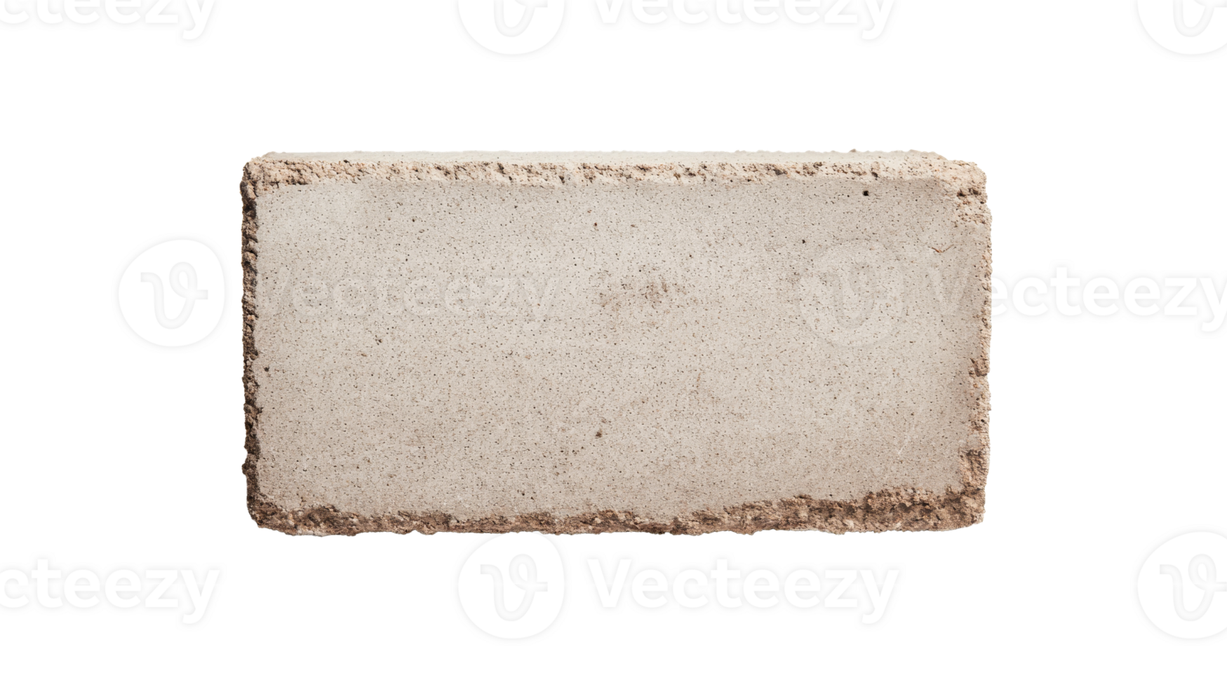 Textured block of tan concrete, rough edges, construction element, cut out transparent png