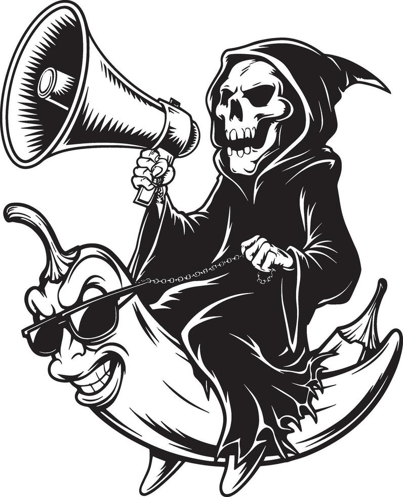 Grim reaper on a chili with mic vector