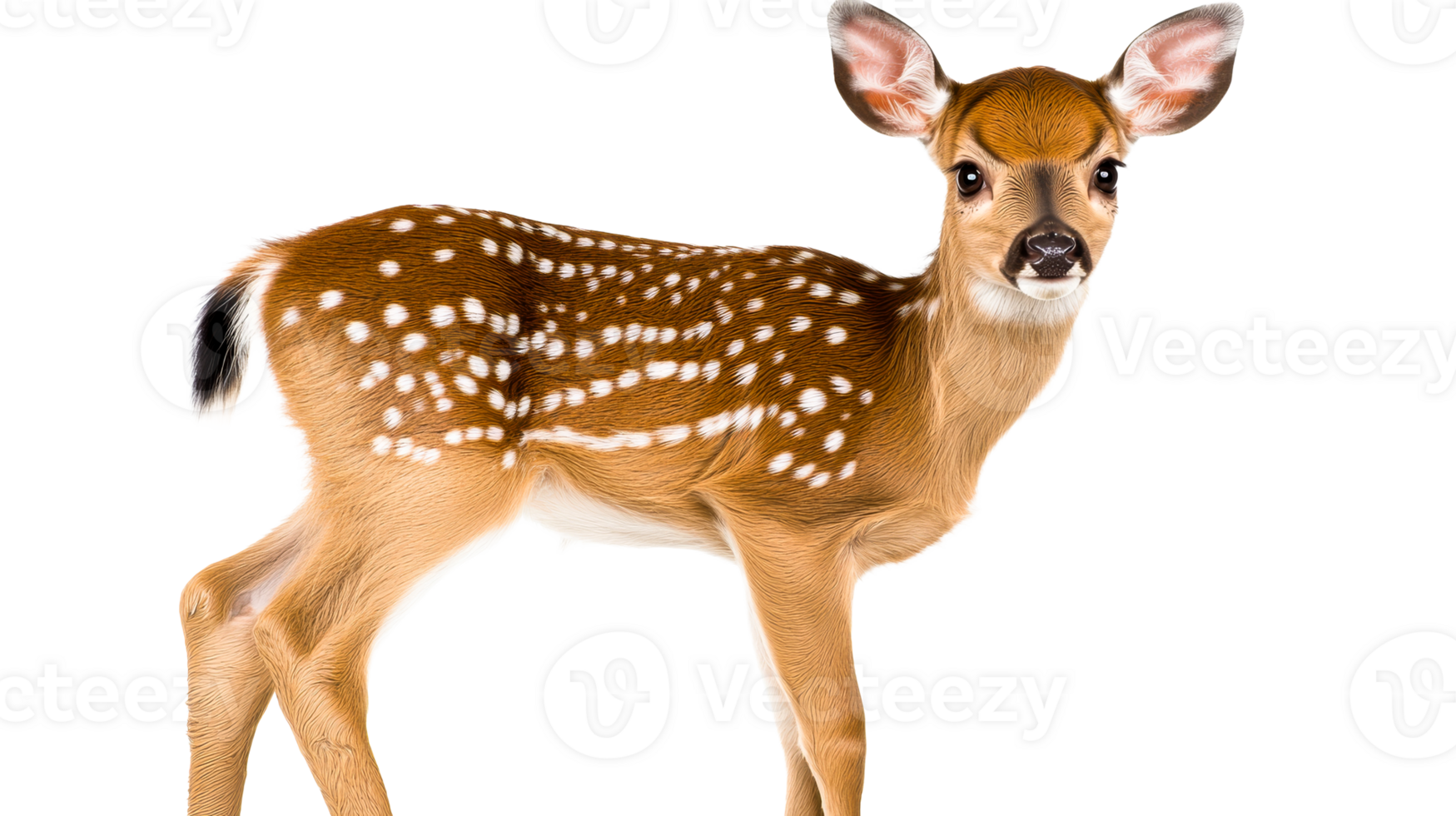 Fawn with white spots in the black background, cut out transparent png
