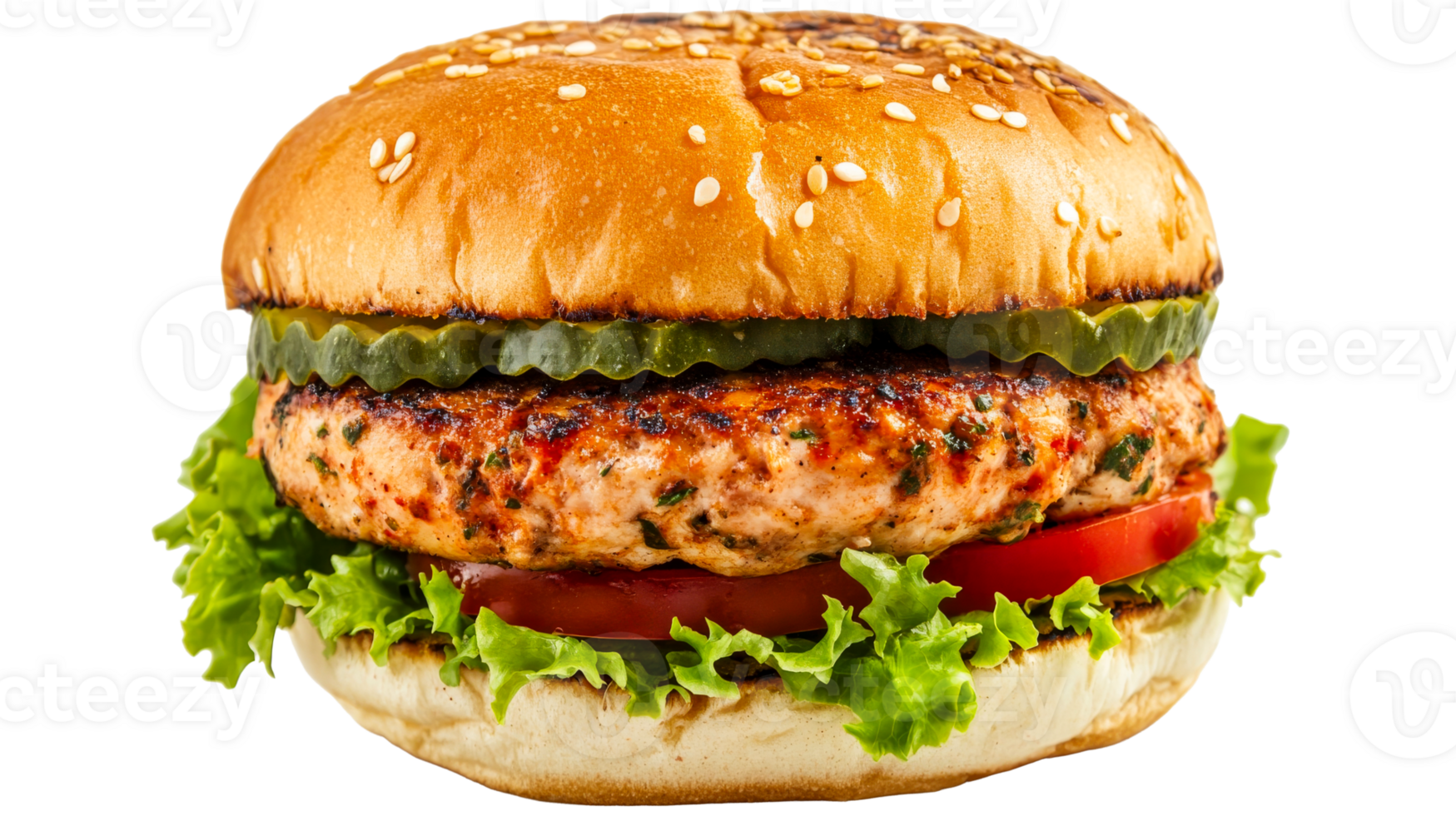 Juicy burger with fresh ingredients, appetizing look, cut out transparent png