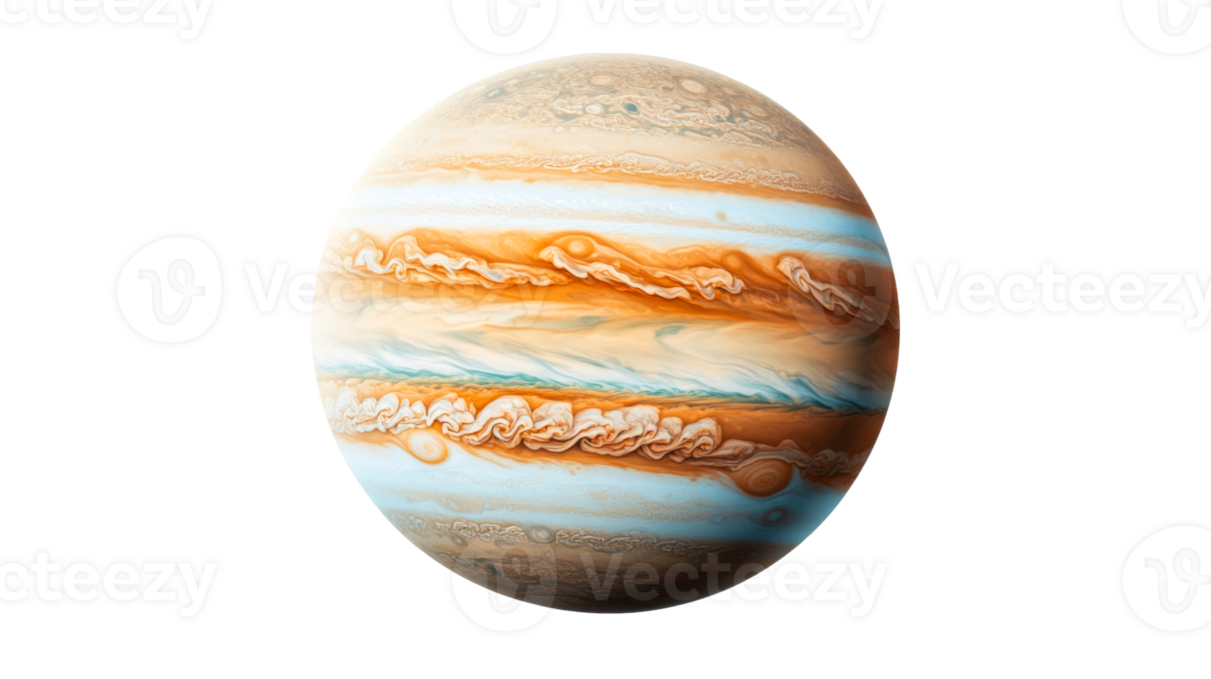 Jupiter planet with orange and blue stripes, cut out transparent png