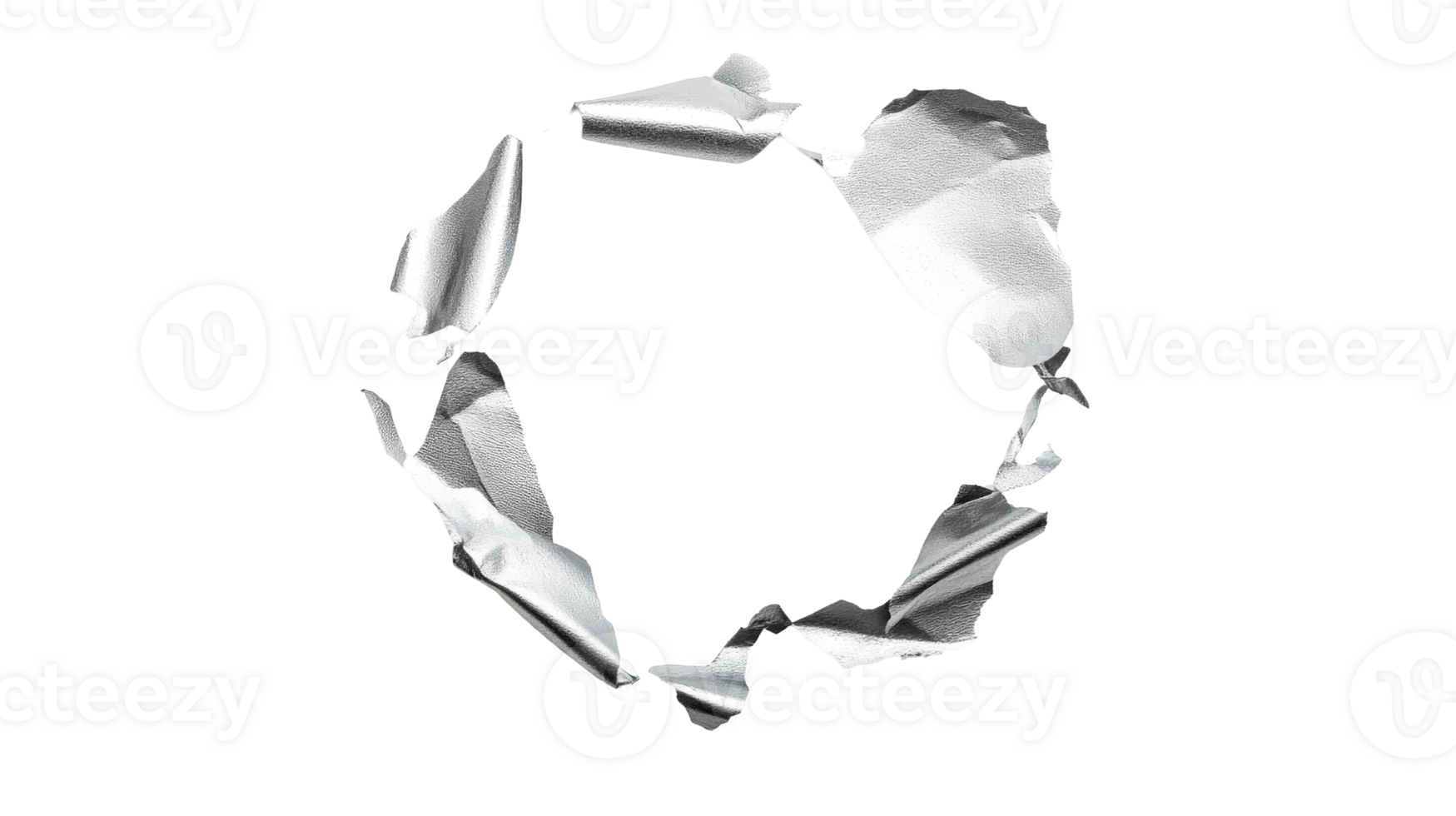 Silver ring with torn edges on black background, cut out transparent png
