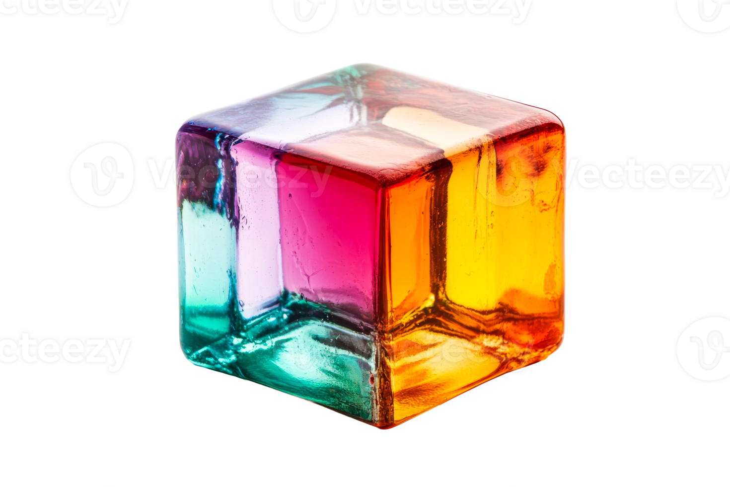 Multicolored block, gradient glass cube, artistic decoration, cool design, cut out transparent png