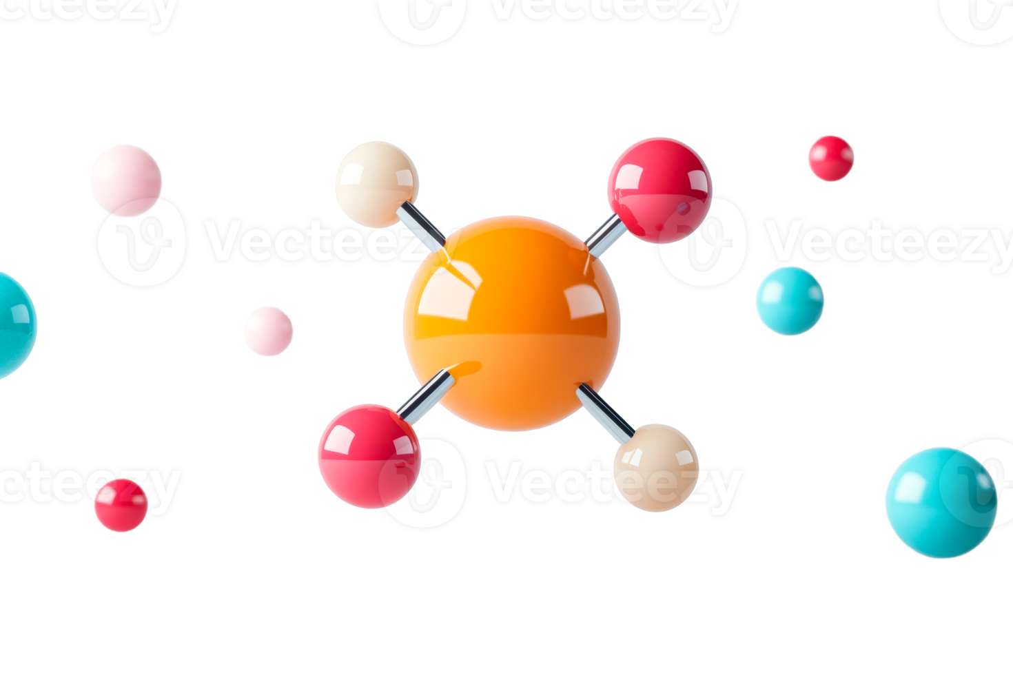Atom Structure with Colorful Spheres on Black Background, cut out transparent png