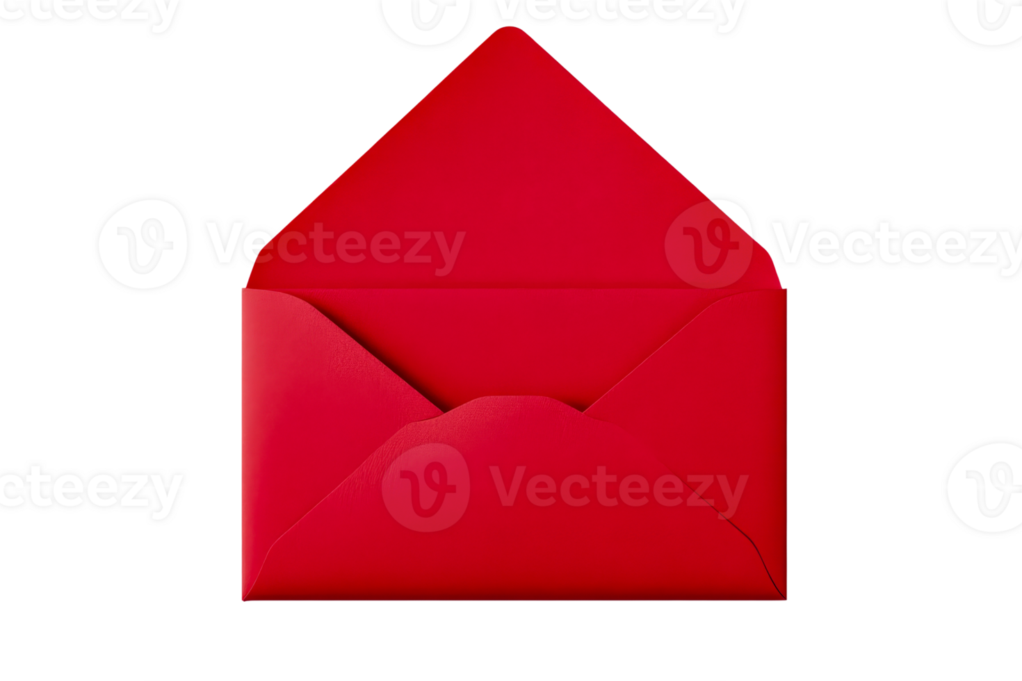 Red open envelope for letter with triangular top, cut out transparent png
