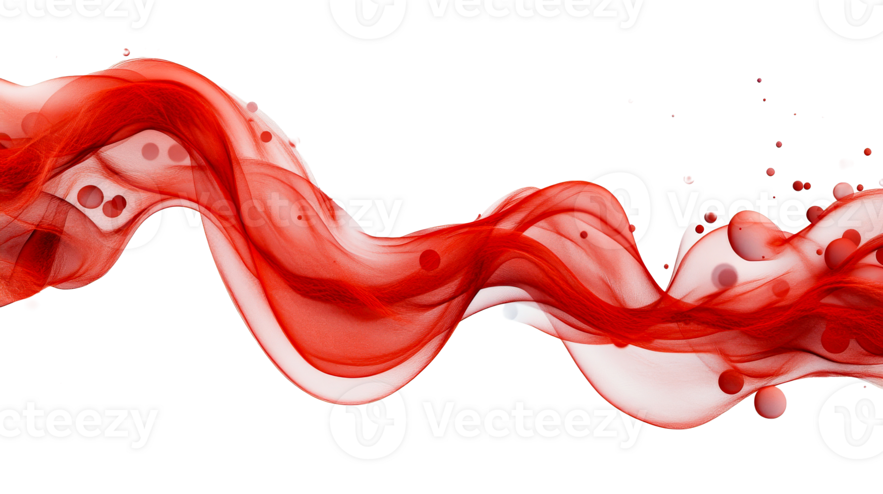 Abstract red swirl with bubbles and black backdrop, cut out transparent png