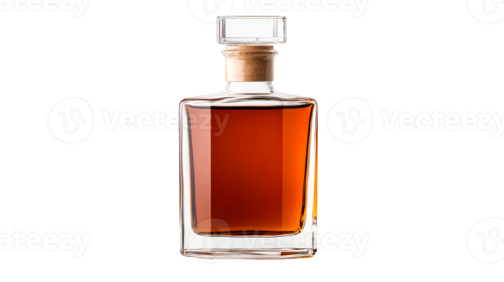 Decanter with Cognac and Cork Stopper, luxury drink, isolated, cut out transparent png