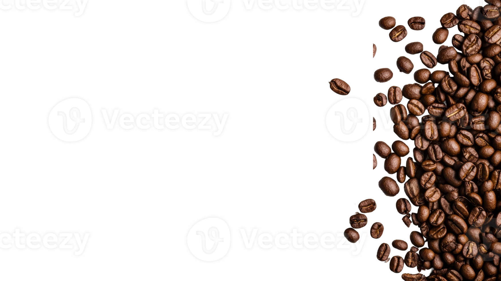 Heap of Roasted Coffee Beans isolated on black background, cut out transparent png