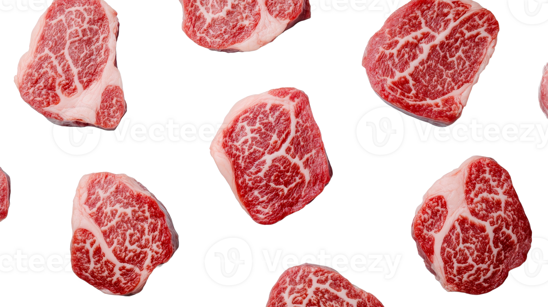 High quality marbled beef cuts on a transparent background png