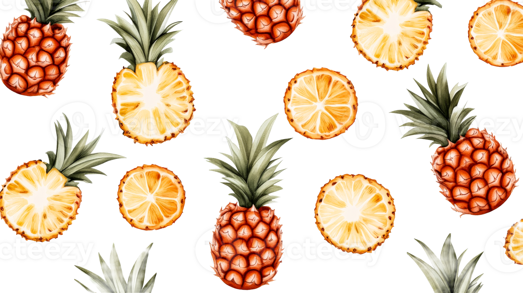 Pineapple slices, tropical background design element, cut out transparent png