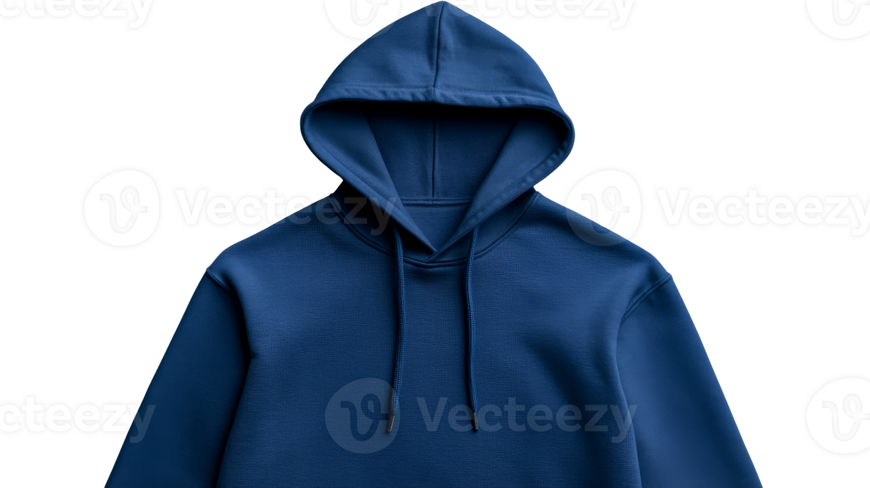 Hoodie in blue with strings against a black background, cut out transparent png