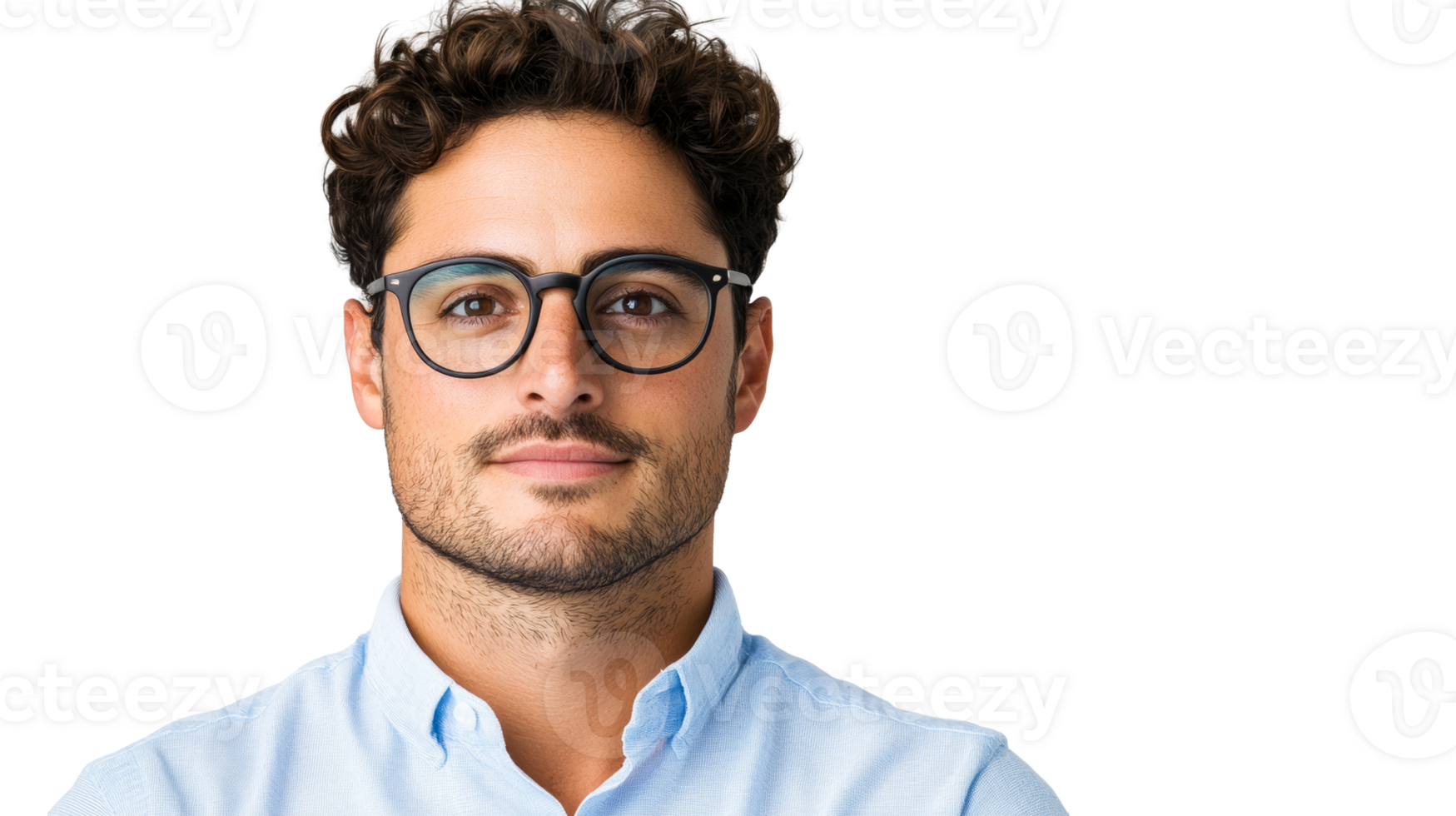 Handsome man with glasses in a light shirt, cut out transparent png