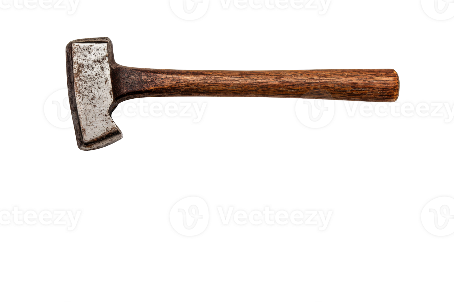 Old, rugged, metal axe with wooden handle tool, cut out transparent png