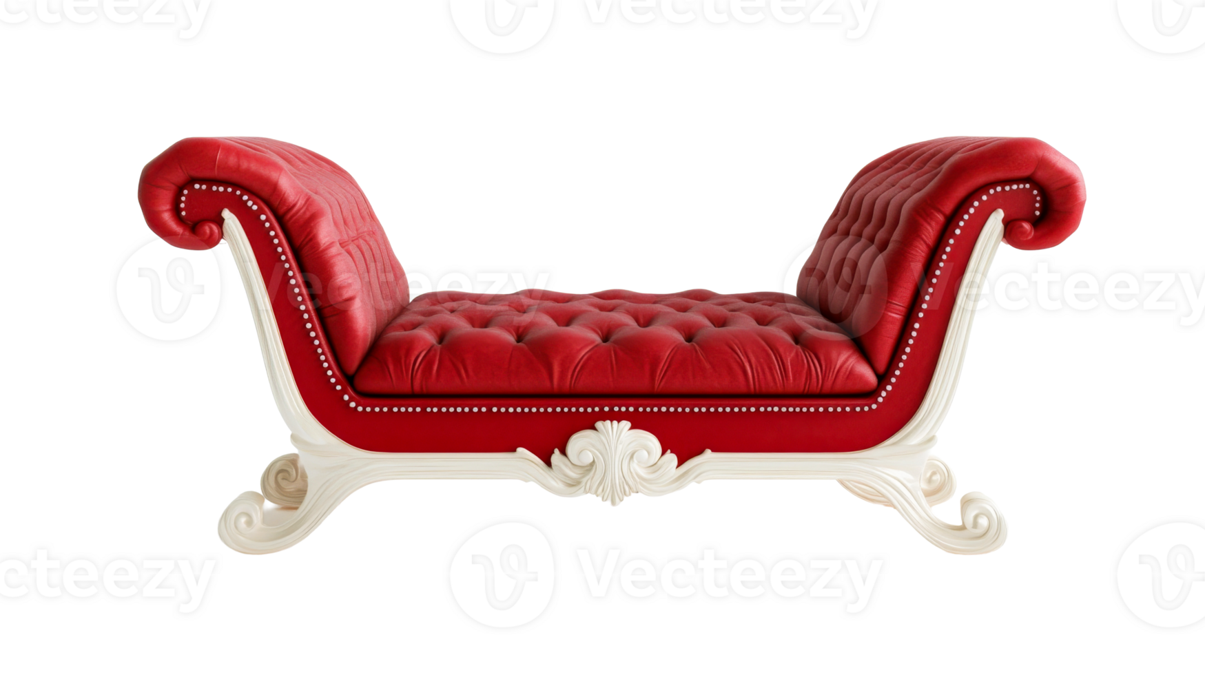 Luxurious red divan with white trim, cut out transparent png